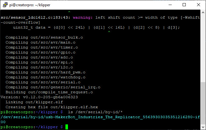 Screenshot showing the output of the ls command to find your printers serial port.